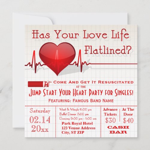 Flatlined Heart Graph Anti_Valentines Day Invite