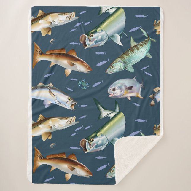 Flats slam red drum, tarpon,snook & speckled trout sherpa blanket (Front)