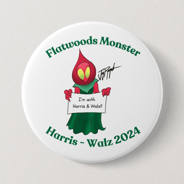 Flatwoods Monster for Harris-Walz 2024 Button (Front)