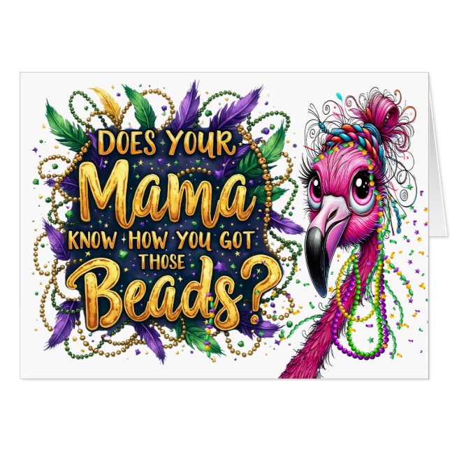 Flaunty Flamingo Mardi Gras BIG Card (Front Horizontal)