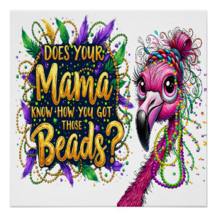 Flaunty Flamingo Mardi Gras Poster