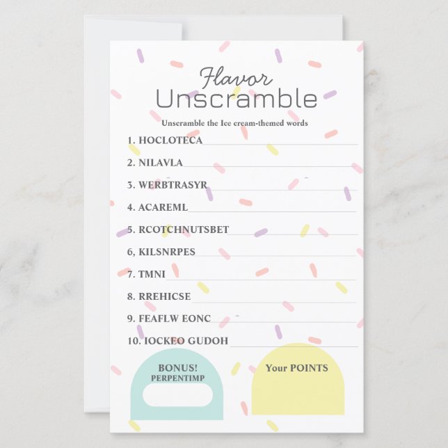  Flavor Frenzy Word Scramble Game  (Front)