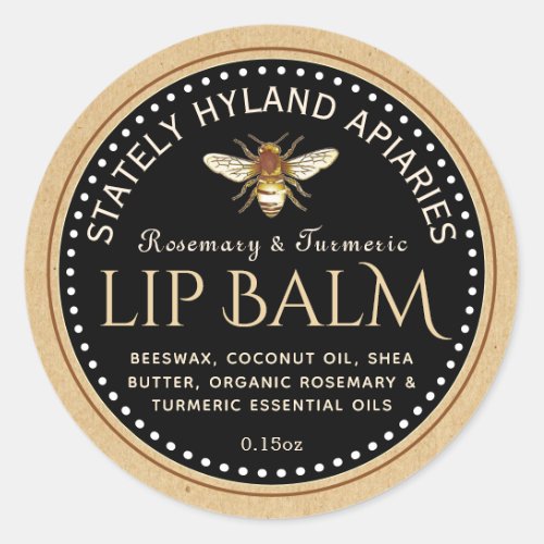 Flavored Lip Balm Beeswax Honeybee Kraft Black  Classic Round Sticker