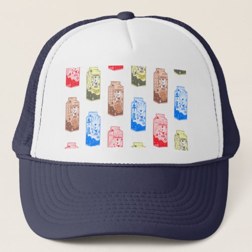Flavored milk pattern trucker hat