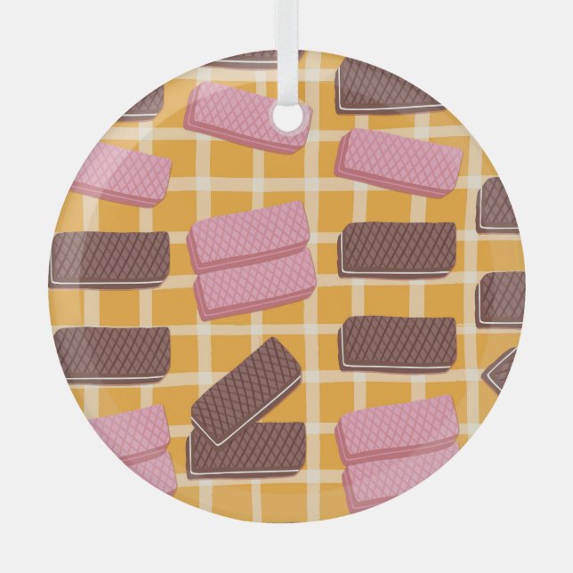 Flavored Wafers Seamless Background Glass Ornament (Front)