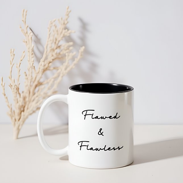 "Flawed & Flawless" Simple Black Typography Mug (Creator Uploaded)