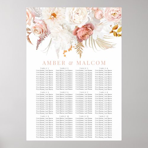 Flawless Blush Floral Wedding Seating Chart