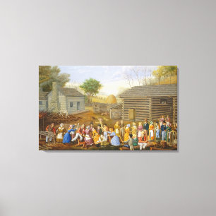 Flax Scutching Bee, 1885 (oil on bed ticking) Canvas Print