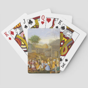 Flax Scutching Bee, 1885 (oil on bed ticking) Poker Cards