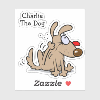 Flea Scratching Cartoon Dog With Favorite Name Sticker