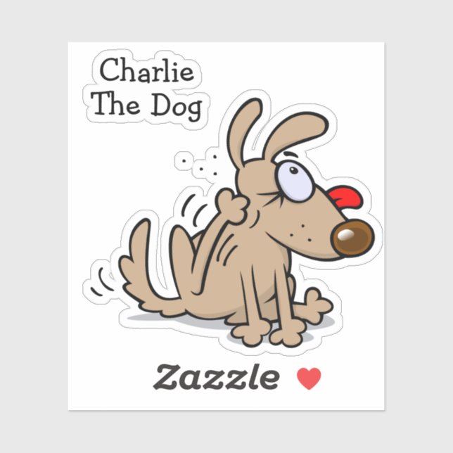 Flea Scratching Cartoon Dog With Favorite Name Sticker (Sheet)