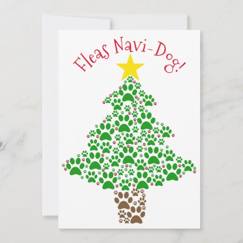Fleas Navi_Dog Cute Paw Print Christmas Tree Photo Holiday Card