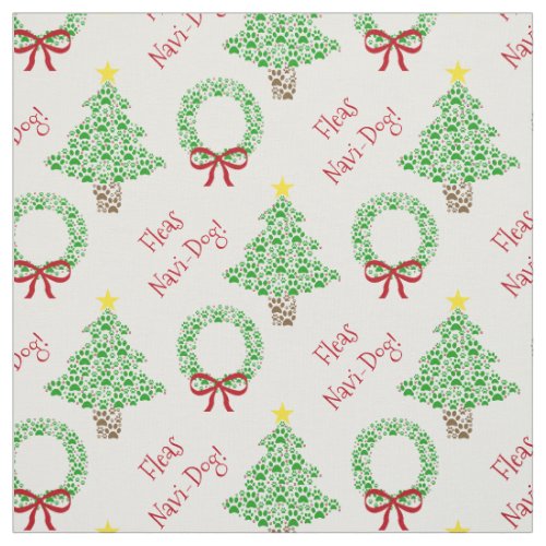 Fleas Navi_Dog Paw Print Christmas Trees  Wreath Fabric