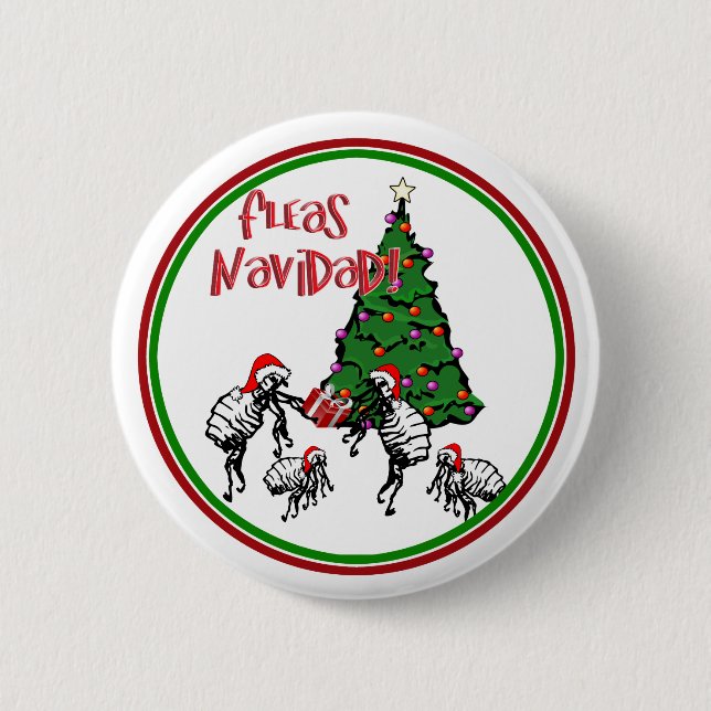 FLEAS NAVIDAD - Christmas Fleas and Christmas Tree Button (Front)