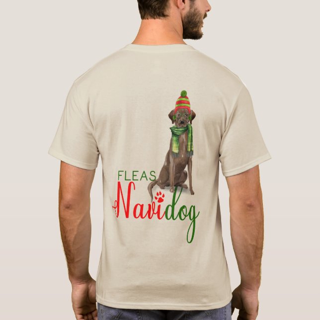 Fleas Navidog Chocolate Lab Funny Dog Christmas T-Shirt (Back)
