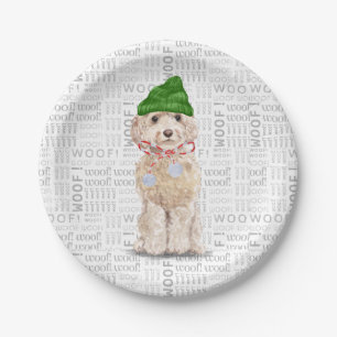 Fleas Navidog Christmas Cockapoo Santa Paper Plates