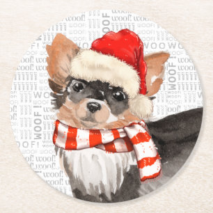 Fleas Navidog Christmas Long-Haired Chihuahua Round Paper Coaster