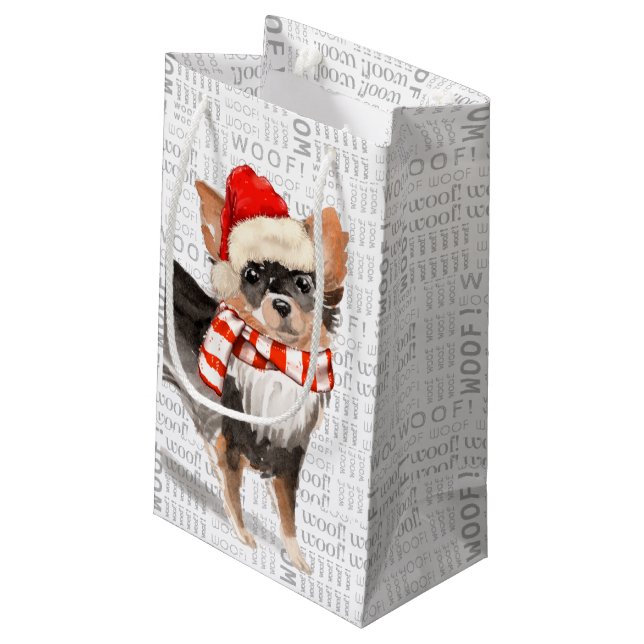 Fleas Navidog Long Hair Chihuahua Funny Christmas Small Gift Bag (Back Angled)