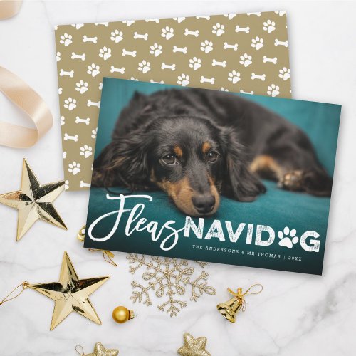Fleas Navidog Paw Print Dog Lover Photo Funny Pet Holiday Card