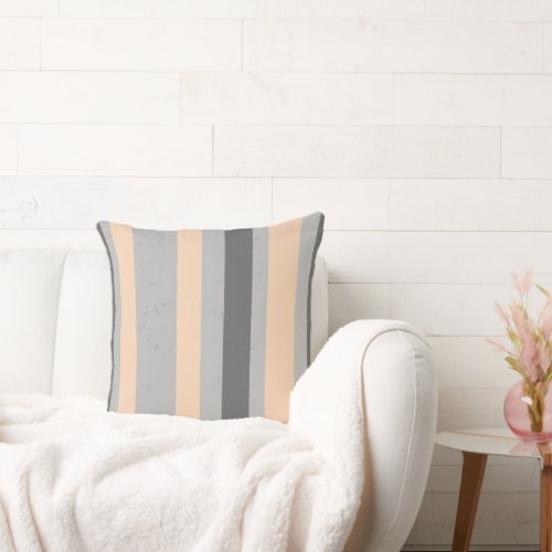 Flecked Stripes Light Apricot and Grey Throw Pillow