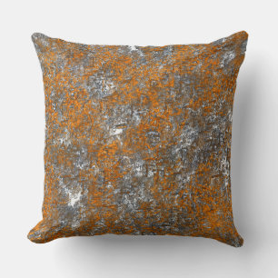 Flecked with golden orange over whitish grey rough throw pillow