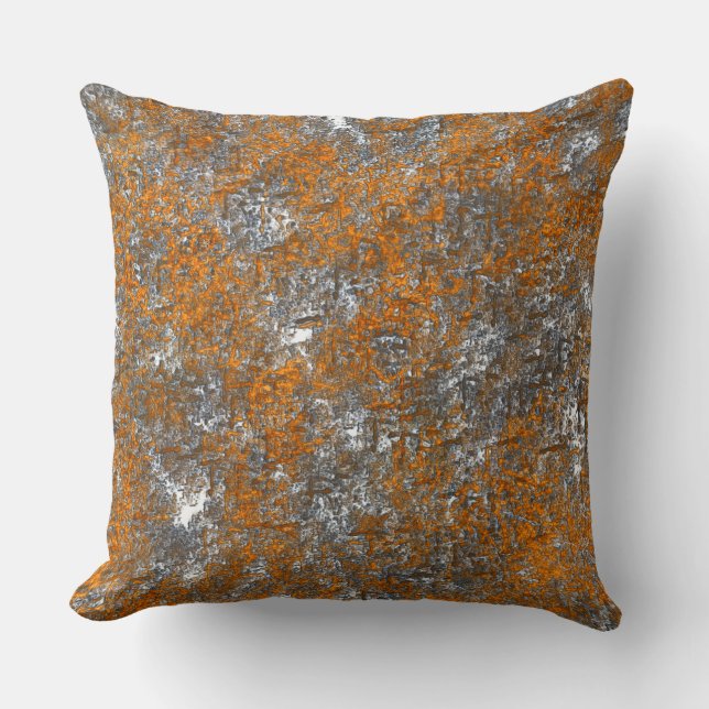 Flecked with golden orange over whitish grey rough throw pillow (Front)