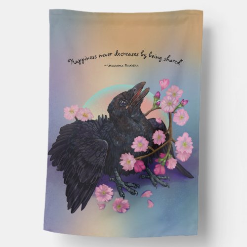 Fledgling Crow with apple blossoms  House Flag