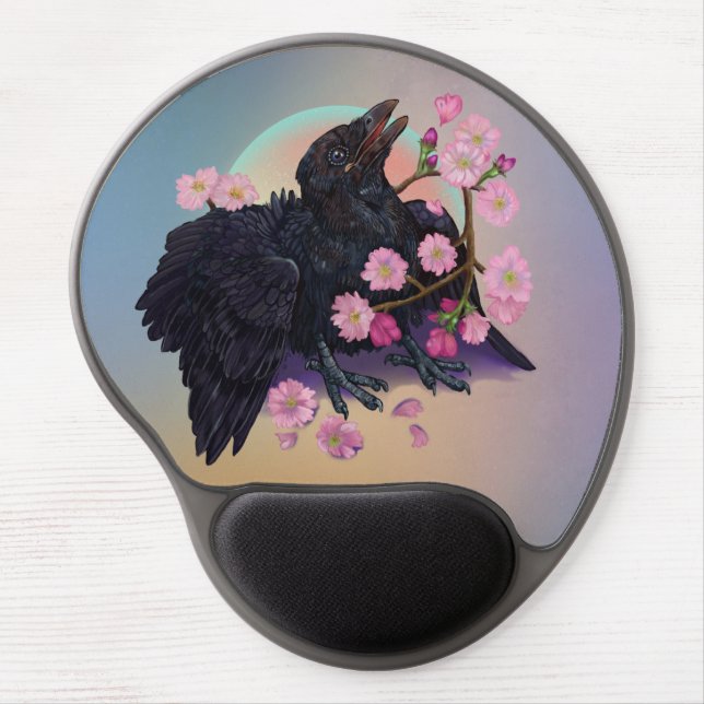 Fledgling Crow with apple blossoms Mouse Pad (Front)