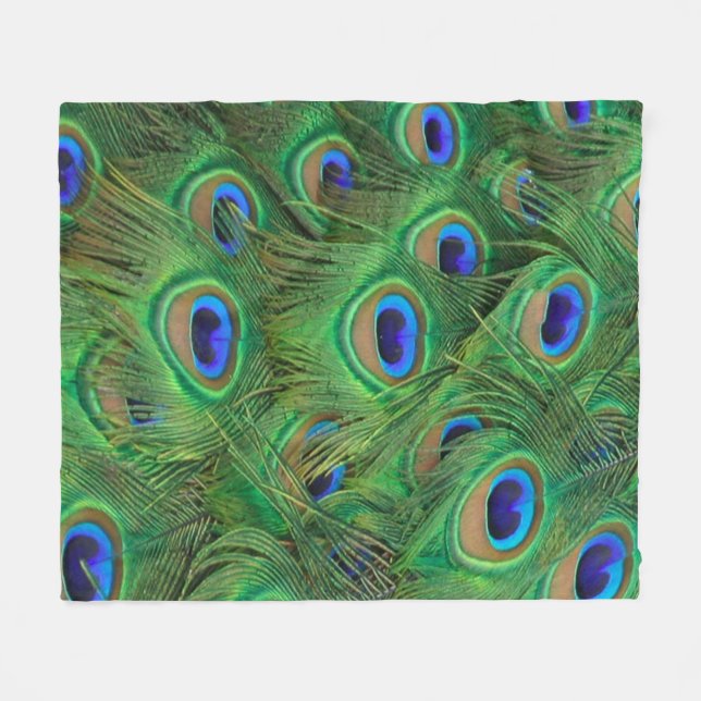 Fleece Blanket, Beautiful Peacock Feathers Photo (Front (Horizontal))