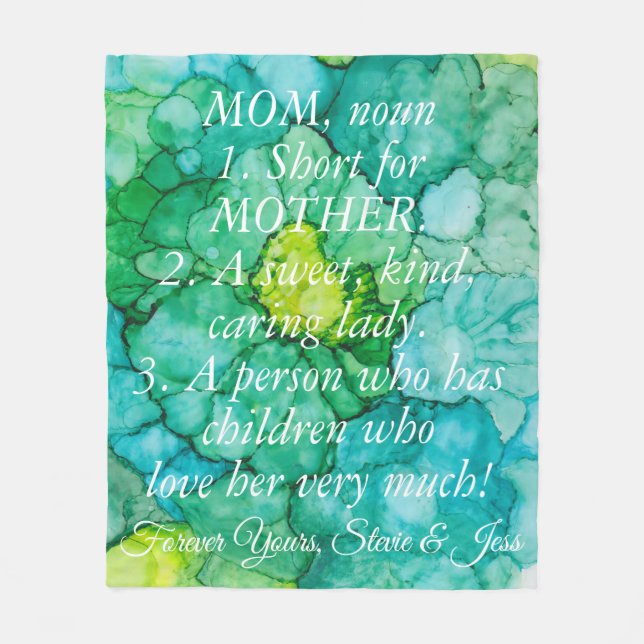 Fleece Blanket "Blue-Green Flowers" Personalize (Front)