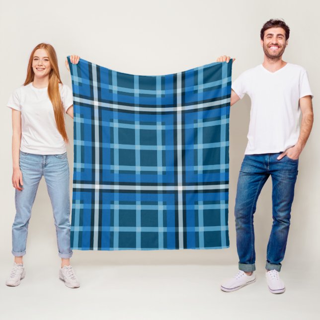 Fleece Blanket Blue Tartan Plaid Check Pattern (In Situ)