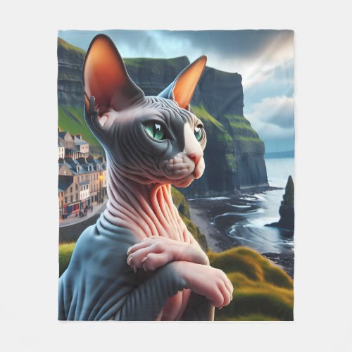 Fleece Blanket Cliffs of Moher Ireland Sphynx Cat 