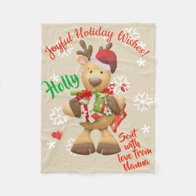 Fleece Blanket Cute Reindeer Personalized Names (Front)