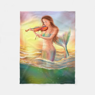 Fleece Blanket, fantasy mermaid plays on violin