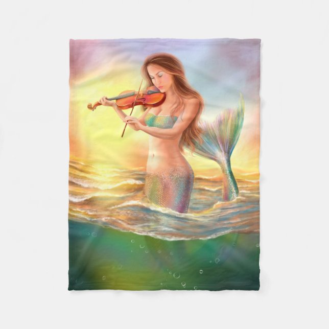 Fleece Blanket, fantasy mermaid plays on violin (Front)
