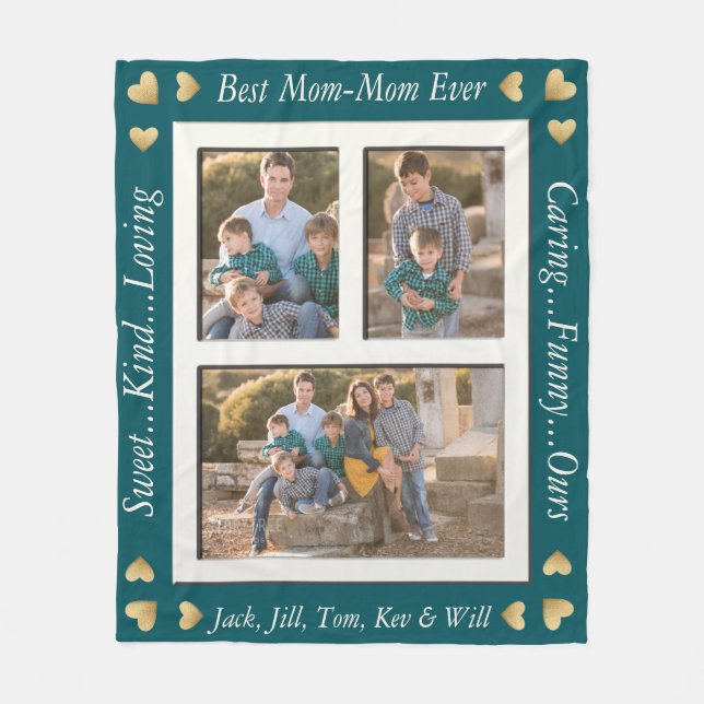 Fleece Blanket "Gold Hearts Framed" Personalize (Front)