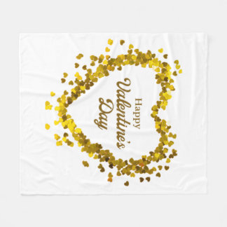 Fleece Blanket Happy Valentine Day Gold Heart