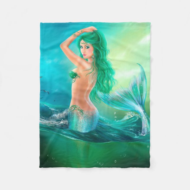 Fleece Blanket,mermaid fantasy at ocean (Front)