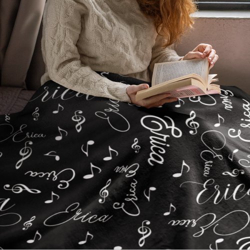 Fleece Blanket of Names and Speckled Musical Notes