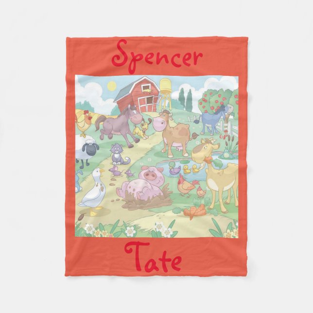 Fleece Blanket/Personalized Cartoon Farm Animals Blanket (Front)