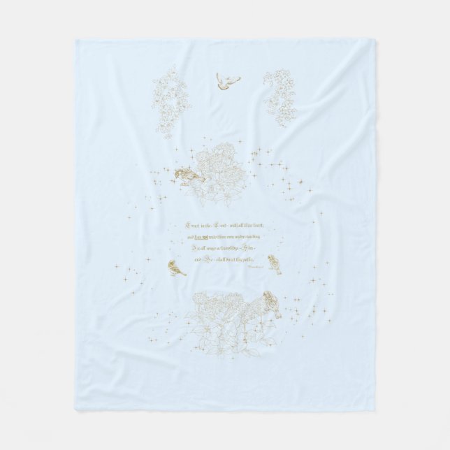 Fleece Blanket Proverbs Trust in the Lord Blue Tan (Front)