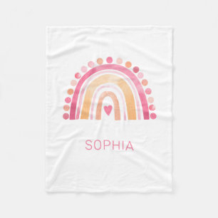 Fleece blanket Rainbow, pink boho watercolor