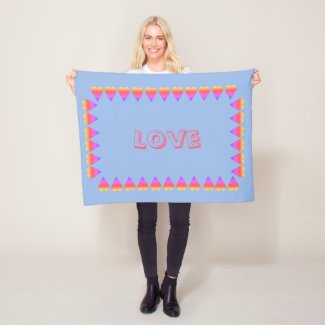 Fleece Blanket - Rows of Rainbow Colored Hearts