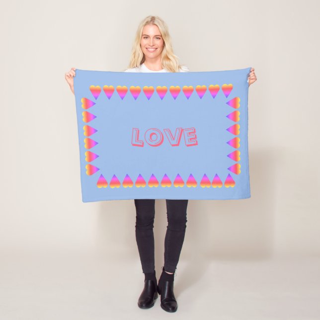 Fleece Blanket - Rows of Rainbow Colored Hearts (In Situ)