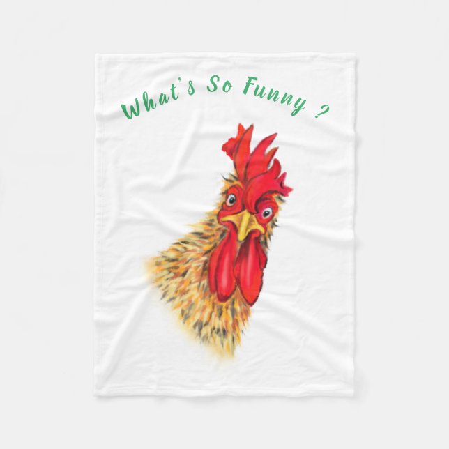 Fleece Blanket with Catchy Text and Funny Rooster (Front)