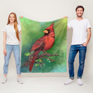 Fleece Blanket with Northern Red Cardinal Bird