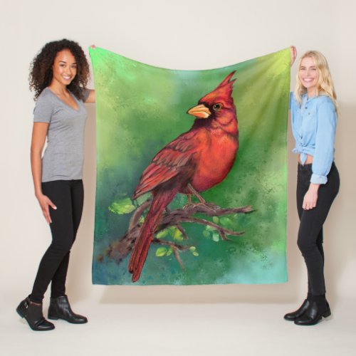 Fleece Blanket with Northern Red Cardinal Bird