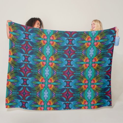 Fleece Blanket With Rainbow Koi Fish Design 