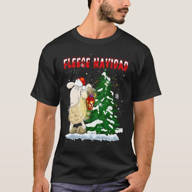 Fleece Feliz Navidad  Cute-Sheep Christmas T-Shirt (Front)