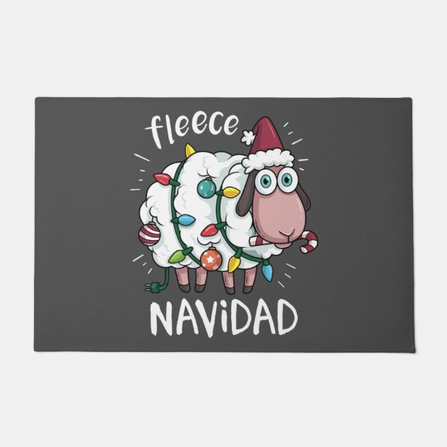 Fleece Feliz Navidad Funny Cute Sheep Christmas Doormat (Front)